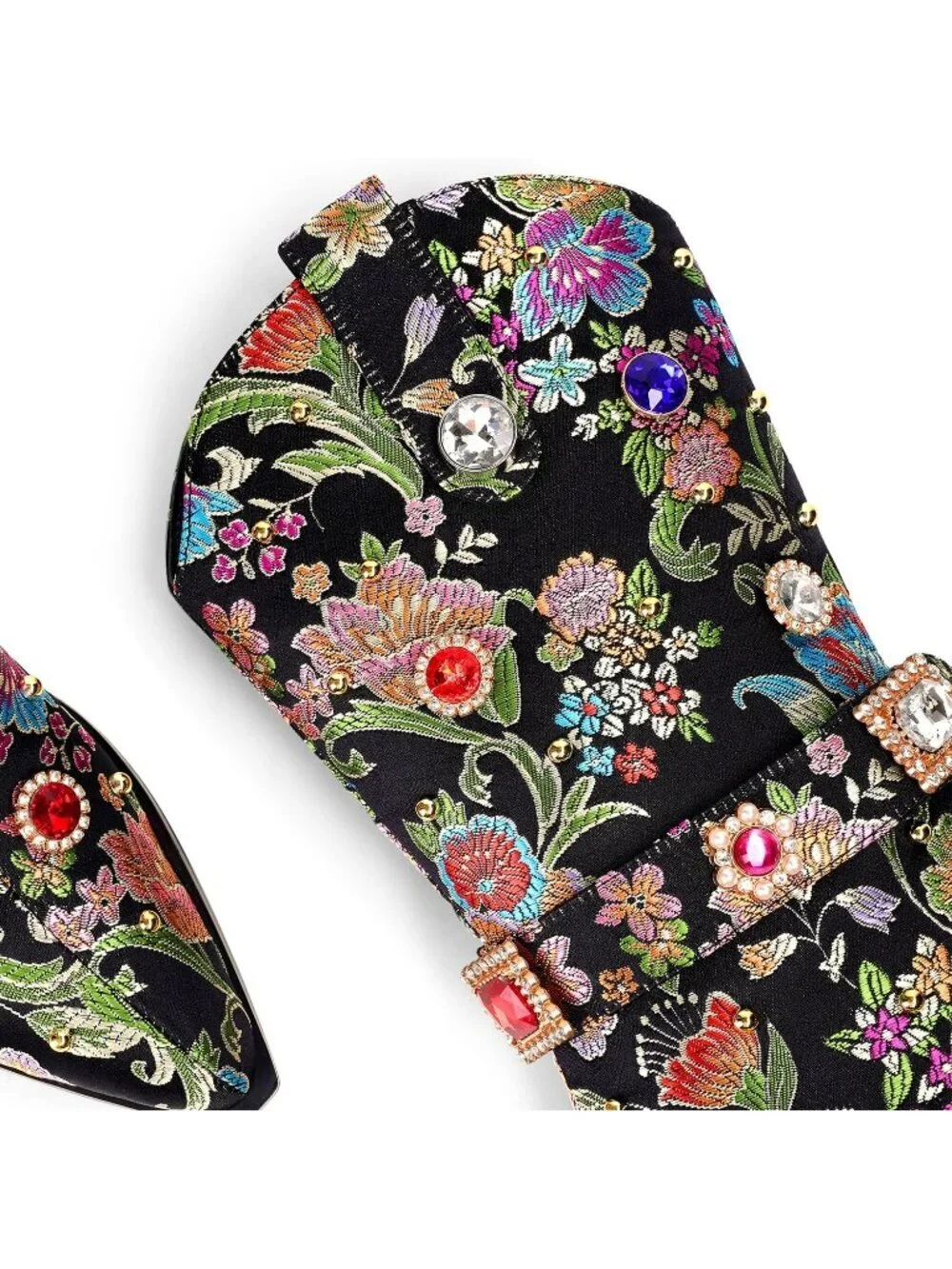 Women's Black Western Floral Embroidery Rhinestone Sparkly Cowgirl Mid Calf Boot